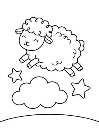 Desenho de Little Sheep Jumping Over Stars para colorir e imprimir grátis