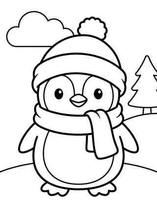 Desenho de Penguin with Scarf and Hat para colorir e imprimir grátis