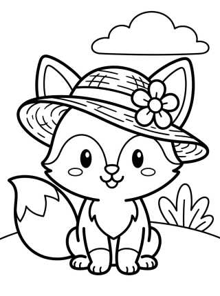 Desenho de Little Fox in a Straw Hat para colorir e imprimir grátis