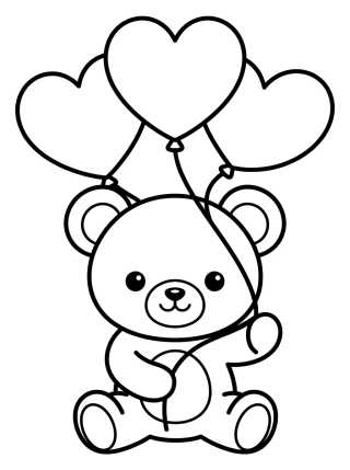 Desenho de Teddy Bear with Heart Balloons para colorir e imprimir grátis