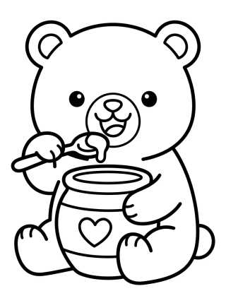 Desenho de Cute Teddy Bear Eating Honey para colorir e imprimir grátis