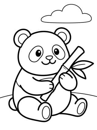 Desenho de Cute Panda Eating Bamboo para colorir e imprimir grátis