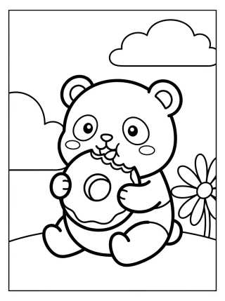 Desenho de Panda Bear Eating a Donut para colorir e imprimir grátis