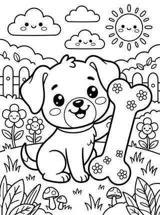 Desenho de Happy Puppy with Giant Bone para colorir e imprimir grátis