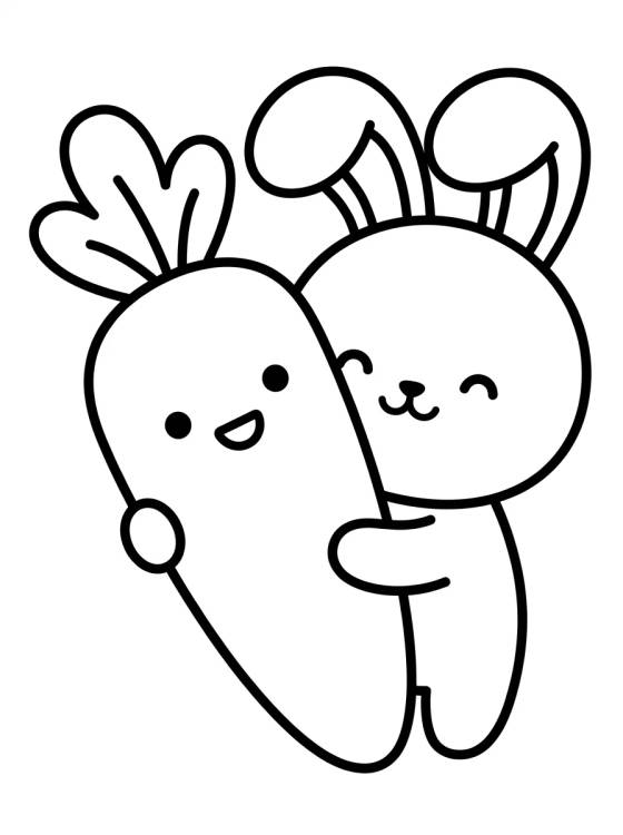 Desenho de Kawaii Bunny on Carrot para colorir e imprimir grátis