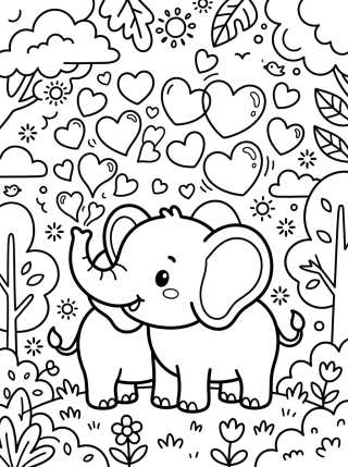 Desenho de Cute Baby Elephant Blowing Soap Bubbles para colorir e imprimir grátis