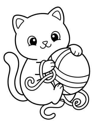 Desenho de Cute Kawaii Kitty with Yarn para colorir e imprimir grátis