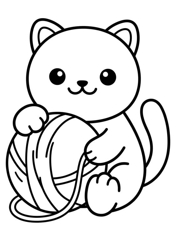 Desenho de Kawaii Kitten with Ball of Yarn para colorir e imprimir grátis