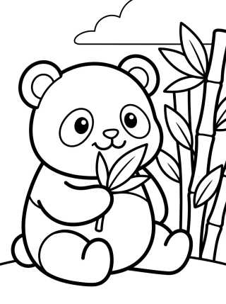 Desenho de Baby Panda Eating Bamboo para colorir e imprimir grátis
