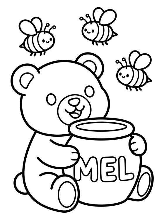 Desenho de Teddy Bear Eating Honey para colorir e imprimir grátis