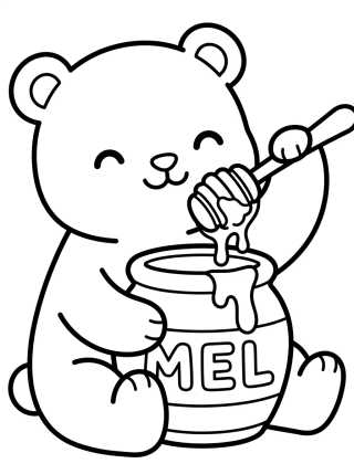 Desenho de Little Bear Eating Honey para colorir e imprimir grátis