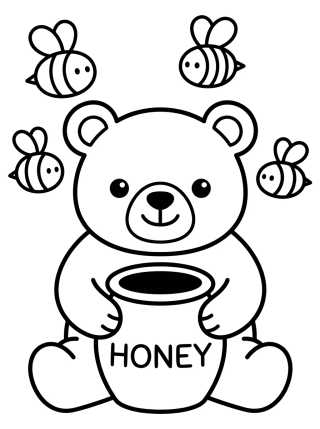 Desenho de Cute Teddy Bear with Honey Pot para colorir e imprimir grátis