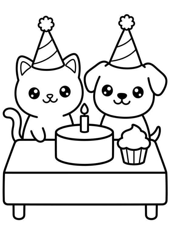 Desenho de Pets Celebrating with Party Hats para colorir e imprimir grátis