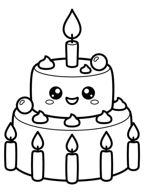 Desenho de Cute Kawaii Birthday Cake para colorir e imprimir grátis