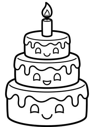 Desenho de Cute Birthday Cake with Candle para colorir e imprimir grátis