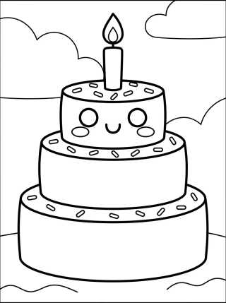 Desenho de Cute Birthday Cake with Candle para colorir e imprimir grátis