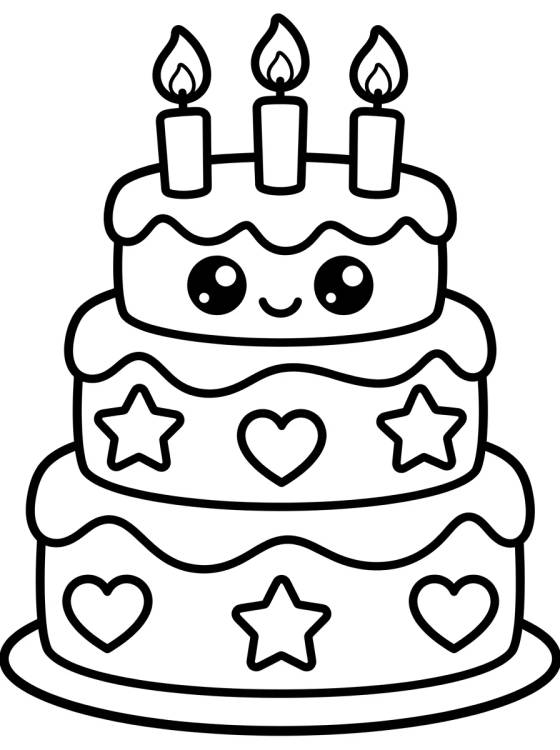 Desenho de Kawaii Birthday Cake para colorir e imprimir grátis