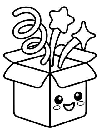 Desenho de Kawaii Surprise Gift Box para colorir e imprimir grátis