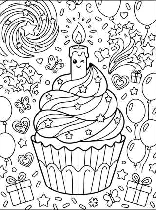 Desenho de Magical Birthday Cupcake para colorir e imprimir grátis