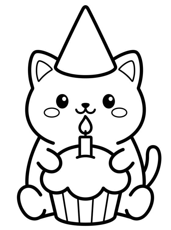 Desenho de Kitten with Hat and Cupcake para colorir e imprimir grátis