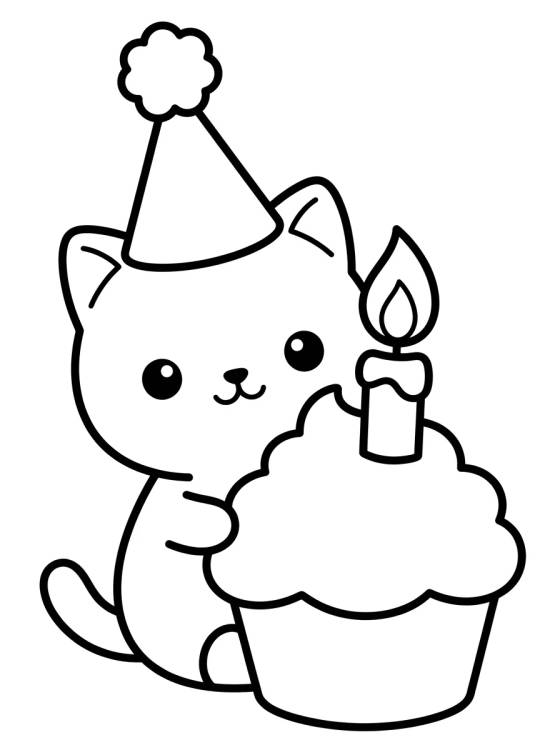Desenho de Kitten with Birthday Cupcake para colorir e imprimir grátis