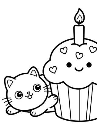 Desenho de Kitty Eating a Party Cupcake para colorir e imprimir grátis
