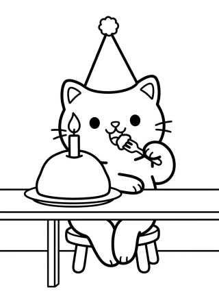 Desenho de Kitten Eating Birthday Treats para colorir e imprimir grátis