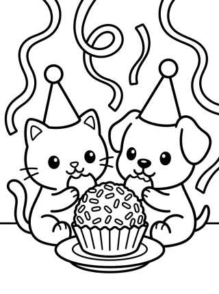 Desenho de Kitty and Puppy Birthday Party para colorir e imprimir grátis
