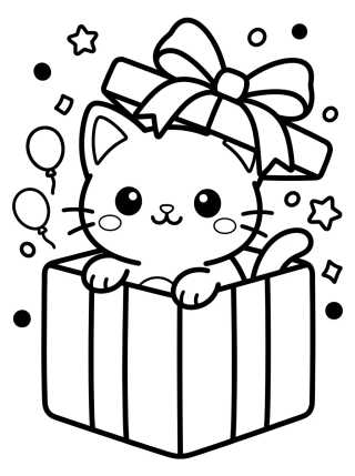 Desenho de Surprise Kitten in a Box para colorir e imprimir grátis