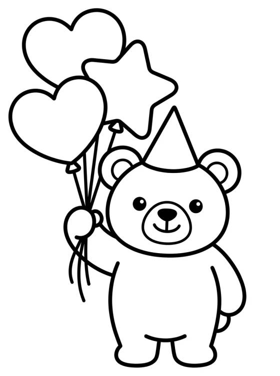Desenho de Cute Teddy Bear with Party Balloons para colorir e imprimir grátis