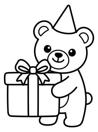 Desenho de Teddy Bear with Birthday Gift para colorir e imprimir grátis