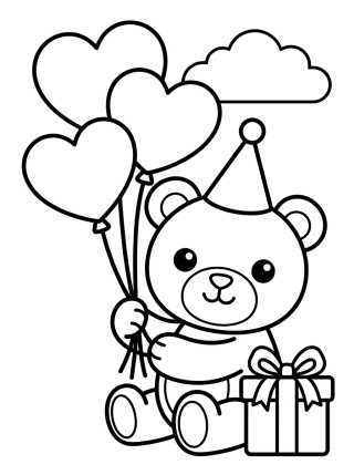 Desenho de Birthday Teddy Bear with Balloons para colorir e imprimir grátis
