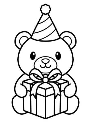 Desenho de Teddy Bear with Birthday Present para colorir e imprimir grátis