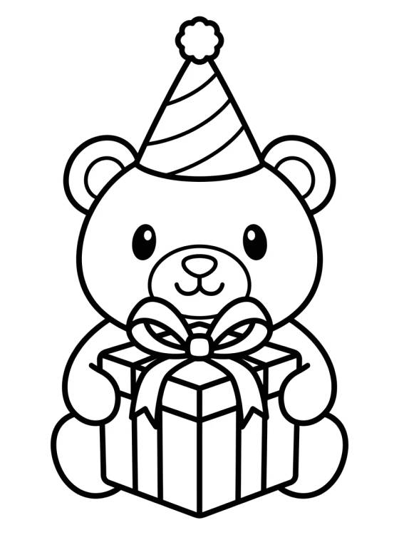 Desenho de Teddy Bear with Birthday Present para colorir e imprimir grátis
