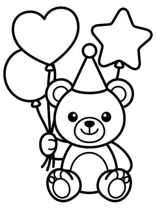 Desenho de Cute Bear with Party Balloons para colorir e imprimir grátis