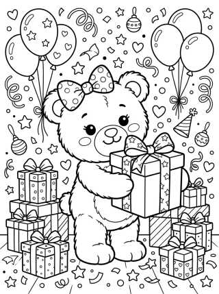 Desenho de Cute Teddy Bear with Gift Boxes para colorir e imprimir grátis