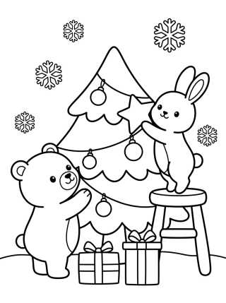 Desenho de Christmas Tree with Forest Animals para colorir e imprimir grátis