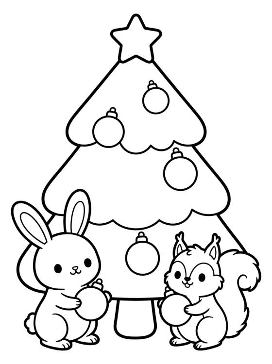 Desenho de Christmas Tree with Forest Friends para colorir e imprimir grátis