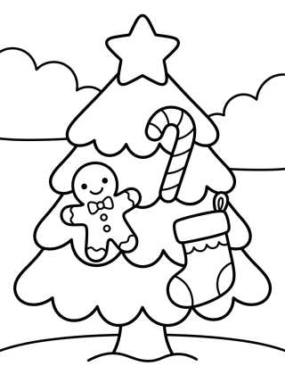 Desenho de Christmas Tree with Gingerbread Man para colorir e imprimir grátis