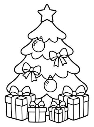 Desenho de Christmas Tree with Gifts and Ribbons para colorir e imprimir grátis