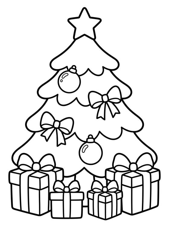 Desenho de Christmas Tree with Gifts and Ribbons para colorir e imprimir grátis