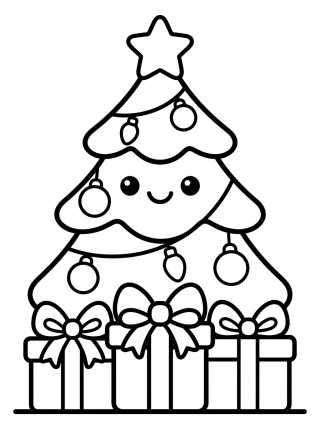 Desenho de Christmas Tree with Cute Gifts para colorir e imprimir grátis