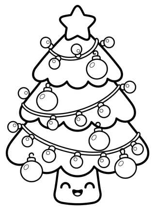 Desenho de Christmas Tree Decorated with Fairy Lights para colorir e imprimir grátis