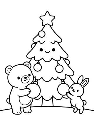Desenho de Forest Animals Christmas Tree para colorir e imprimir grátis