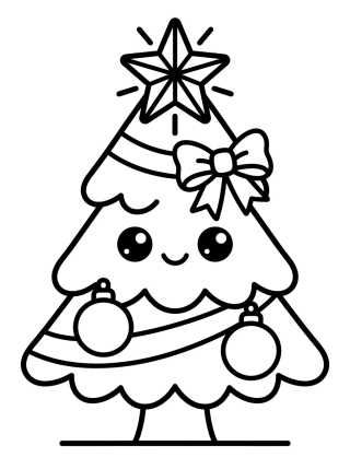 Desenho de Kawaii Christmas Tree with Star para colorir e imprimir grátis