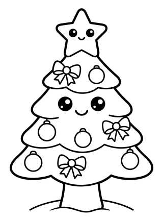 Desenho de Kawaii Christmas Tree with Star para colorir e imprimir grátis