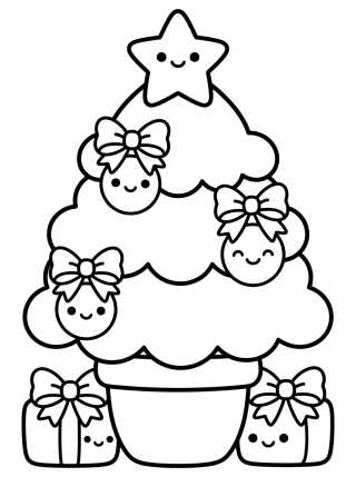 Desenho de Kawaii Christmas Tree with a Smiling Star para colorir e imprimir grátis