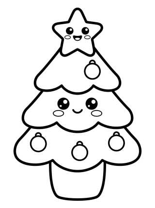 Desenho de Kawaii Christmas Tree with Smiling Star para colorir e imprimir grátis