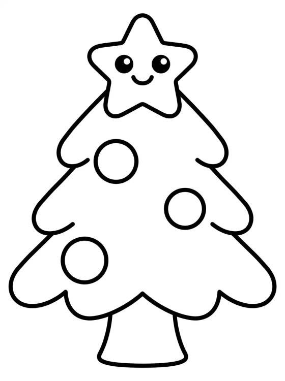 Desenho de Kawaii Christmas Tree with a Smiley Star para colorir e imprimir grátis