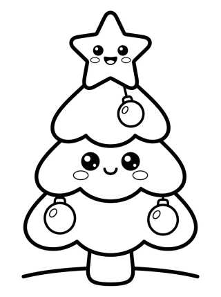 Desenho de Kawaii Christmas Tree with a Smiling Star para colorir e imprimir grátis